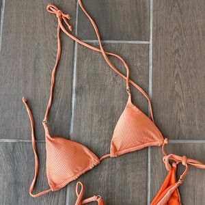 Orange Ribbed Sustainable Bikini Top